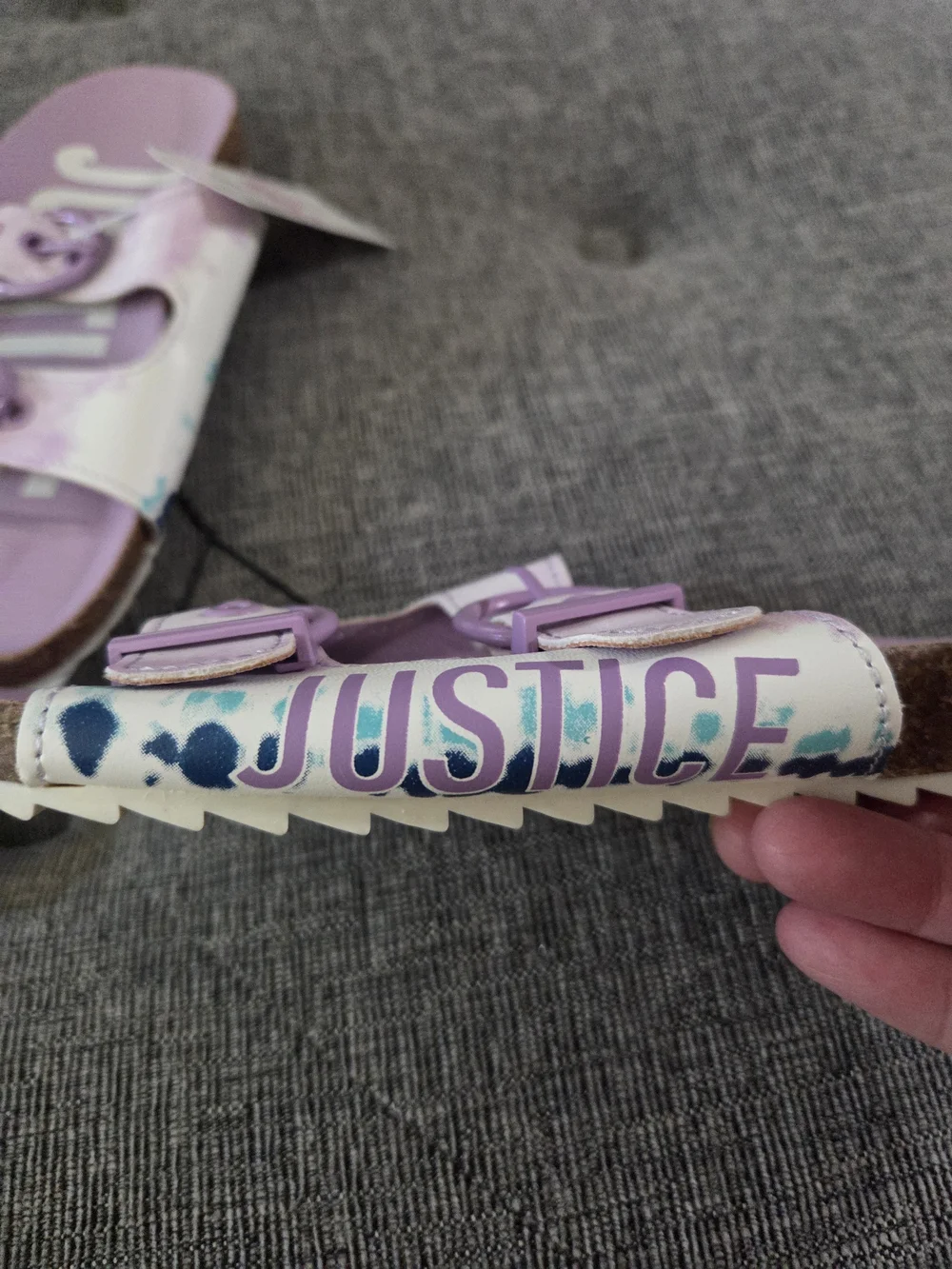 NWT Justice Little Girls Lavender Tie-Dye Double-Buckle Slide Sandals Size 1